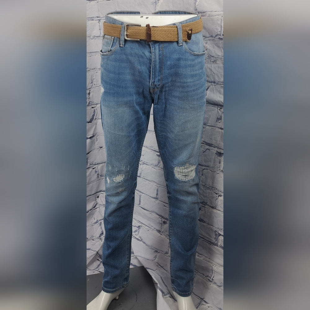 Guess Men's Slim Tapered Jeans Stretch Distressed Blue Faded Size 36x32